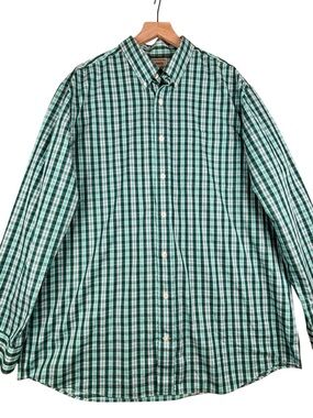 Duluth Trading Shirt Mens XL Tall Green Plaid Wrinkle Fighter Workwear Outdoor